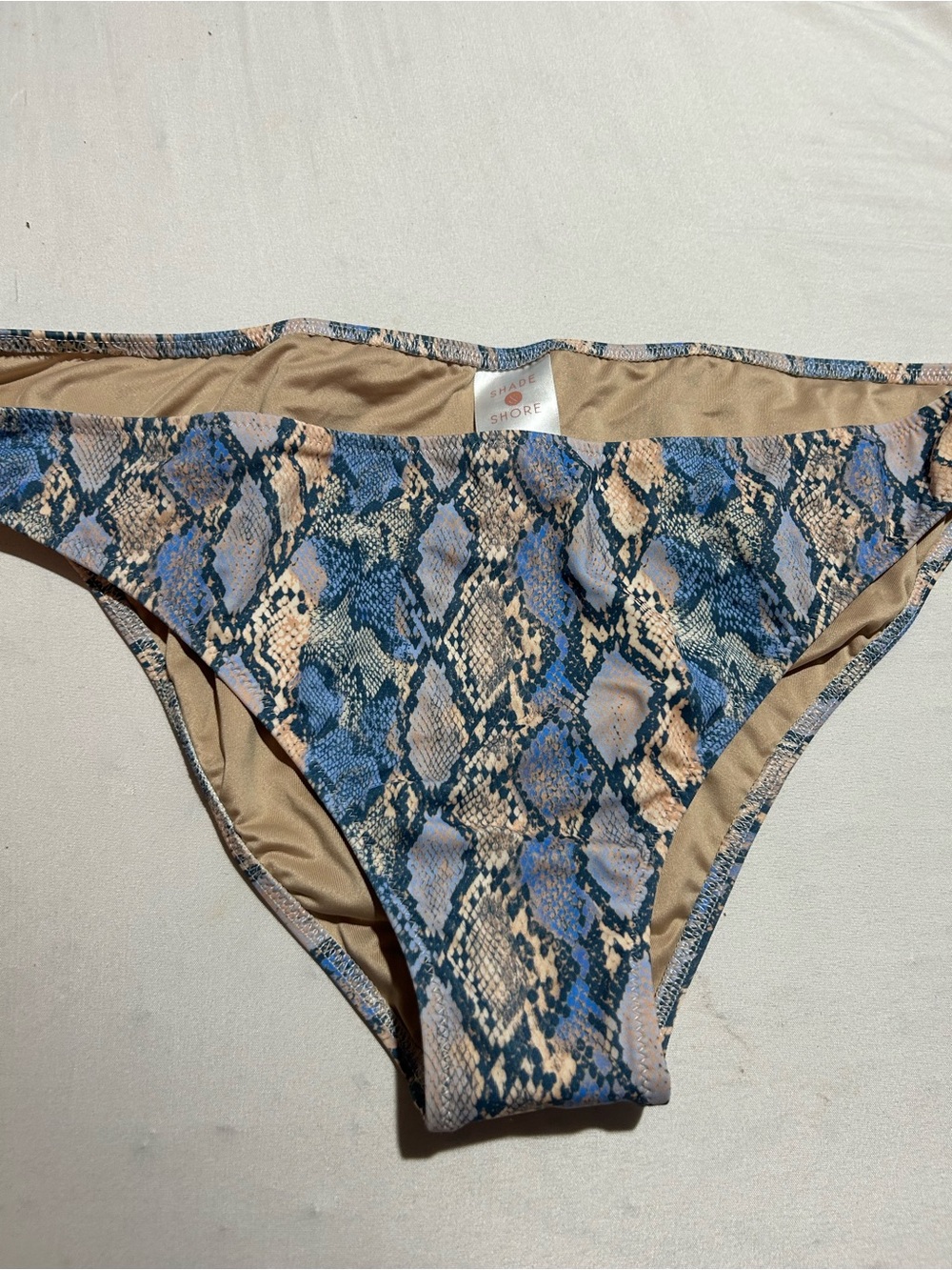 Shade & Shore Blue and Tan Snake-Print Bikini Bottoms